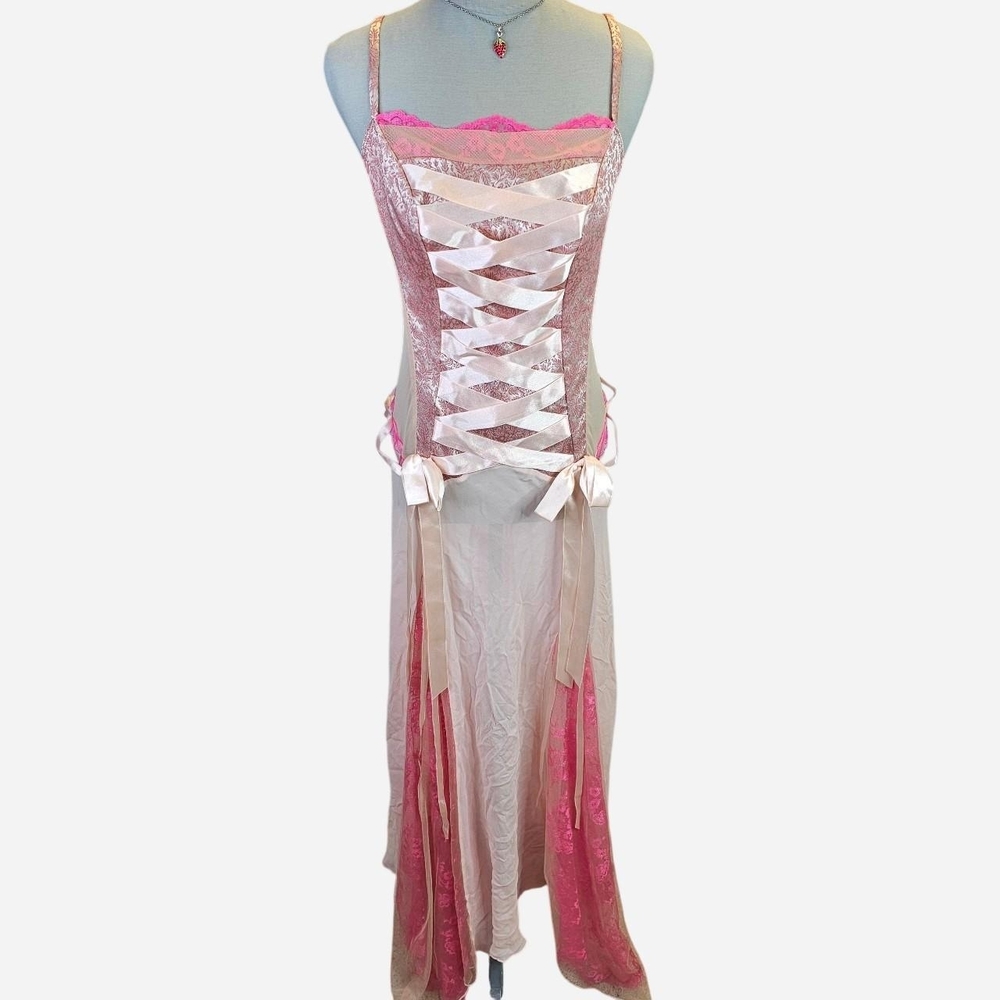 Pink and Cream Lace-Up Dress